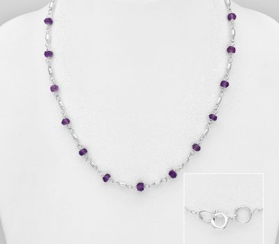 Şəkli böyütmək üçün tiklayın 925 Sterling Silver Necklace, Beaded with Various Gemstones