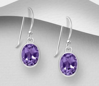 Şəkli böyütmək üçün tiklayın La Preciada - 925 Sterling Silver Oval Hook Earrings, Decorated with Amethyst