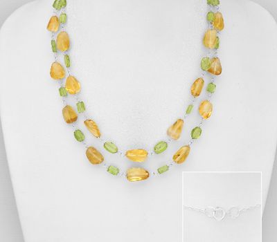 925 Sterling Silver Necklace, Beaded with Citrine and Peridot