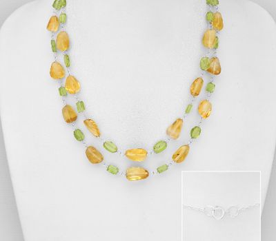 Şəkli böyütmək üçün tiklayın 925 Sterling Silver Necklace, Beaded with Citrine and Peridot