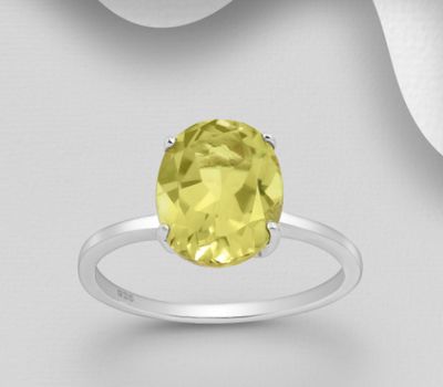 La Preciada - 925 Sterling Silver Solitaire Ring, Decorated with Lemon Quartz