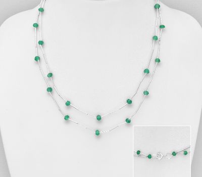 925 Sterling Silver Layered Necklace, Beaded with Gemstone Beads