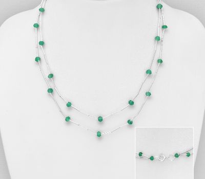 Malın səhifəsinə keç 925 Sterling Silver Layered Necklace, Beaded with Gemstone Beads