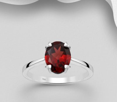 La Preciada - 925 Sterling Silver Solitaire Ring, Decorated with Garnet