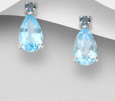 Şəkli böyütmək üçün tiklayın La Preciada - 925 Sterling Silver Push-Back Earrings, Decorated with London Blue Topaz and Sky-Blue Topaz