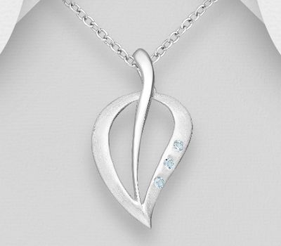 925 Sterling Silver Matt Leaf Pendant, Decorated with Sky-Blue Topaz