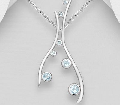 Şəkli böyütmək üçün tiklayın 925 Sterling Silver Abstract Pendant, Decorated with Sky-Blue Topaz