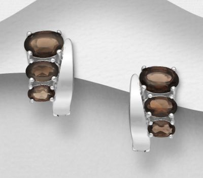 Malın səhifəsinə keç La Preciada - 925 Sterling Silver Omega Lock Earrings, Decorated with Smoky Quartz