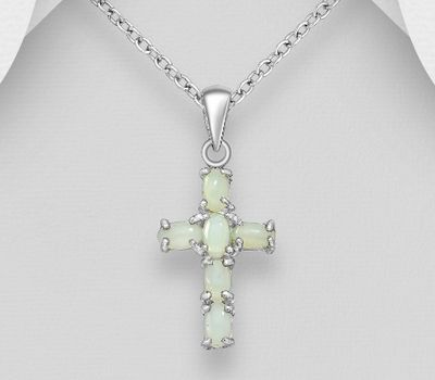 925 Sterling Silver Cross Pendant, Decorated with Ethiopian Opal