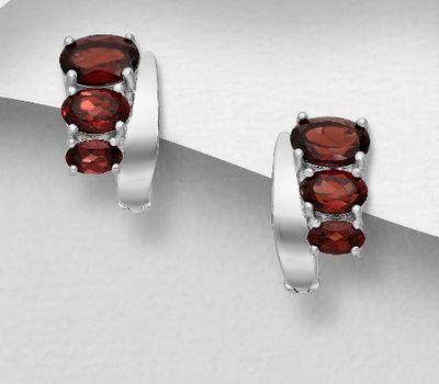 Şəkli böyütmək üçün tiklayın La Preciada - 925 Sterling Silver Omega-Lock Earrings, Decorated with Gemstones