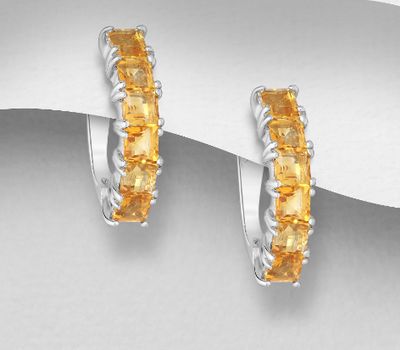 Şəkli böyütmək üçün tiklayın 925 Sterling Silver Omega-Lock Earrings, Decorated with Citrine