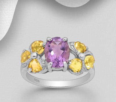 Şəkli böyütmək üçün tiklayın La Preciada - 925 Sterling Silver Ring, Decorated with Amethyst and Citrines