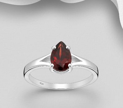 Şəkli böyütmək üçün tiklayın La Preciada - 925 Sterling Silver Droplet Ring, Decorated with Garnet