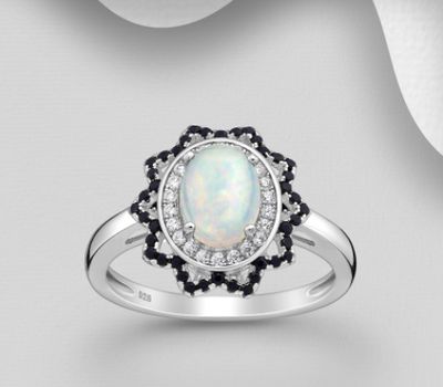 Şəkli böyütmək üçün tiklayın La Preciada - 925 Sterling Silver Ring, Decorated with CZ Simulated Diamonds and Ethiopian Opal