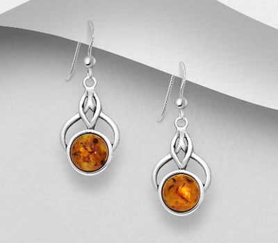 Şəkli böyütmək üçün tiklayın 925 Sterling Silver Hook Earrings, Decorated with Baltic Amber