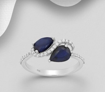 Şəkli böyütmək üçün tiklayın 925 Sterling Silver Ring Decorated with CZ Simulated Diamonds and Pear-Shaped Gemstones
