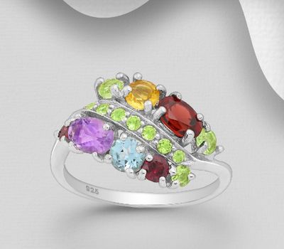 Şəkli böyütmək üçün tiklayın La Preciada - 925 Sterling Silver Ring, Decorated with Amethyst, Citrine, Garnet, Peridot and Sky-Blue Topaz, Gemstone Colors may Vary.