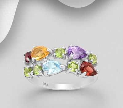 Şəkli böyütmək üçün tiklayın La Preciada - 925 Sterling Silver Ring, Decorated with Various Gemstones, Gemstone Colors may Vary.