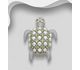 La Preciada - 925 Sterling Silver Turtle Brooch and Pendant, Decorated with Freshwater Pearl and Gemstones