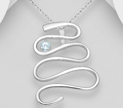 Şəkli böyütmək üçün tiklayın 925 Sterling Silver Zigzag Pendant, Decorated with Sky-Blue Topaz