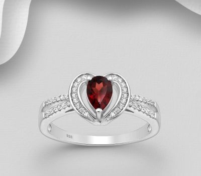 La Preciada - 925 Sterling Silver Heart Ring, Decorated with Various Gemstones and CZ Simulated Diamonds