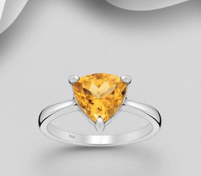 La Preciada - 925 Sterling Silver Solitaire Ring, Decorated with Citrine