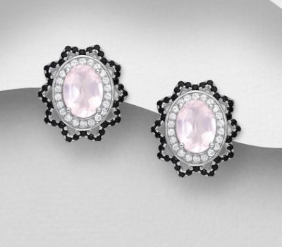 Şəkli böyütmək üçün tiklayın La Preciada - 925 Sterling Silver Oval Omega Lock Earrings, Decorated with CZ Simulated Diamonds and Various Gemstones