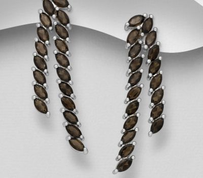Şəkli böyütmək üçün tiklayın La Preciada - 925 Sterling Silver Push-Back Earrings, Decorated with Marquise-Cut Smoky Quartz