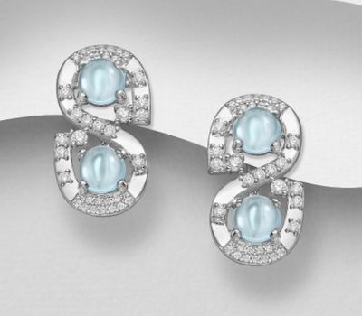La Preciada - 925 Sterling Silver Omega Lock Earrings, Decorated with Various Gemstones and CZ Simulated Diamonds