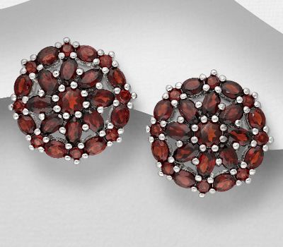 Şəkli böyütmək üçün tiklayın La Preciada - 925 Sterling Silver Omega-Lock Earrings, Decorated with Garnet