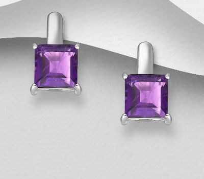 Şəkli böyütmək üçün tiklayın La Preciada - 925 Sterling Silver Omega Lock Earrings, Decorated with Princess-Cut Gemstones