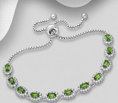 La Preciada - 925 Sterling Silver Adjustable Oval Halo Bracelet, Decorated With Various Gemstones and CZ Simulated Diamonds