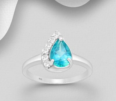 Şəkli böyütmək üçün tiklayın La Preciada - 925 Sterling Silver Pear-Shaped Ring, Decorated with White and Paraiba Topaz