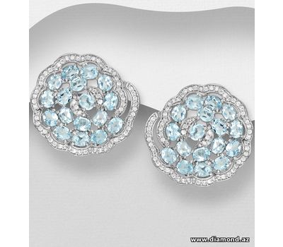 La Preciada - 925 Sterling Silver Omega-Lock Earrings, Decorated with Sky-Blue Topaz and CZ Simulated Diamonds