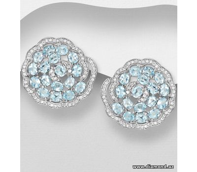 Şəkli böyütmək üçün tiklayın La Preciada - 925 Sterling Silver Omega-Lock Earrings, Decorated with Sky-Blue Topaz and CZ Simulated Diamonds