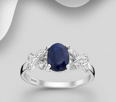 Şəkli böyütmək üçün tiklayın 925 Sterling Silver Ring Decorated With Blue Sapphire and CZ Simulated Diamond