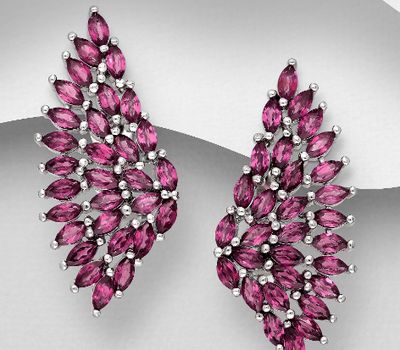 Şəkli böyütmək üçün tiklayın 925 Sterling Silver Omega-Lock Earrings, Decorated with Rhodolite