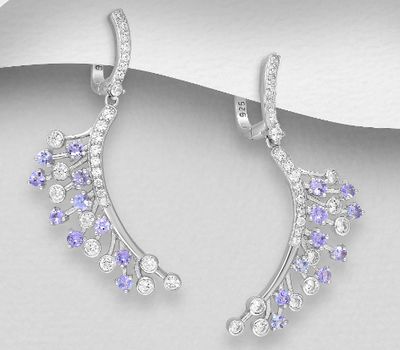 Şəkli böyütmək üçün tiklayın La Preciada - 925 Sterling Silver Omega Lock Earrings, Decorated with Tanzanites and CZ Simulated Diamonds
