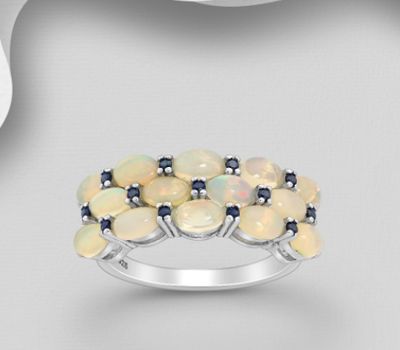 La Preciada - 925 Sterling Silver Ring, Decorated with CZ Simulated Diamonds and Ethiopian Opal
