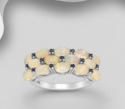 Malın səhifəsinə keç La Preciada - 925 Sterling Silver Ring, Decorated with CZ Simulated Diamonds and Ethiopian Opal