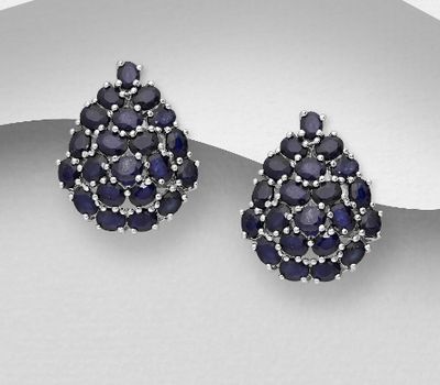 Şəkli böyütmək üçün tiklayın 925 Sterling Silver Omega-Lock Earrings, Decorated with Blue Sapphire