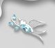 925 Sterling Silver Bird Brooch, Decorated with CZ Simulated Diamonds and Gemstones