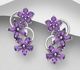 La Preciada - 925 Sterling Silver Omega Lock Flower Earrings, Decorated with Amethysts