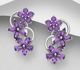 La Preciada - 925 Sterling Silver Omega Lock Flower Earrings, Decorated with Amethysts