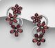 La Preciada - 925 Sterling Silver Flower Omega Lock Earrings, Decorated with Garnets