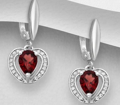 Şəkli böyütmək üçün tiklayın La Preciada - 925 Sterling Silver Heart Omega Lock Earrings, Decorated with Various Gemstones and CZ Simulated Diamonds