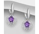 La Preciada - 925 Sterling Silver Heart Omega Lock Earrings, Decorated with Various Gemstones and CZ Simulated Diamonds