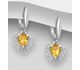 La Preciada - 925 Sterling Silver Heart Omega Lock Earrings, Decorated with Various Gemstones and CZ Simulated Diamonds