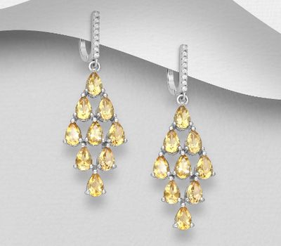 Malın səhifəsinə keç La Preciada - 925 Sterling Silver Omega Lock Earrings, Decorated with Citrines and CZ Simulated Diamonds