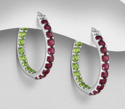 Malın səhifəsinə keç La Preciada - 925 Sterling Silver Hoop Earrings, Decorated with Various Gemstones